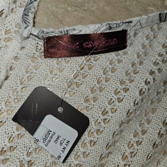 Camisa Top Womens SZ L Crochet Mixed Media Beachy Festival‎ Boho Hippie Unique - Picture 9 of 10